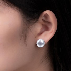 BURLAP LIFE 925 Sterling Silver Freshwater Real Button Pearl Stud Earrings Quality Pearl Earrings for Women, Gray Pearl 6mm-7mm