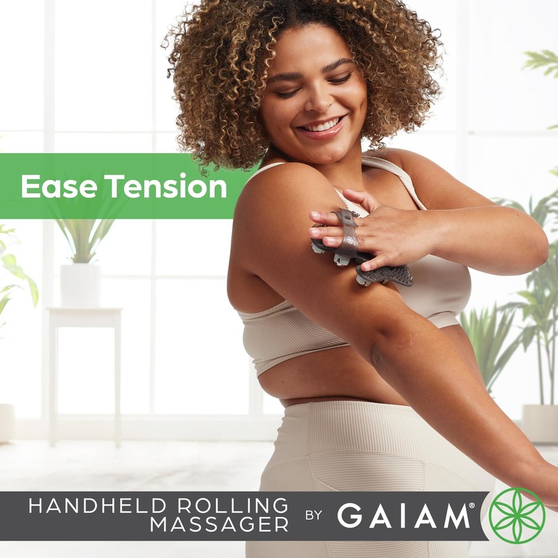 Gaiam Restore Hand-Held Rolling Massager, Palm-Shaped Roller Glove with Seven