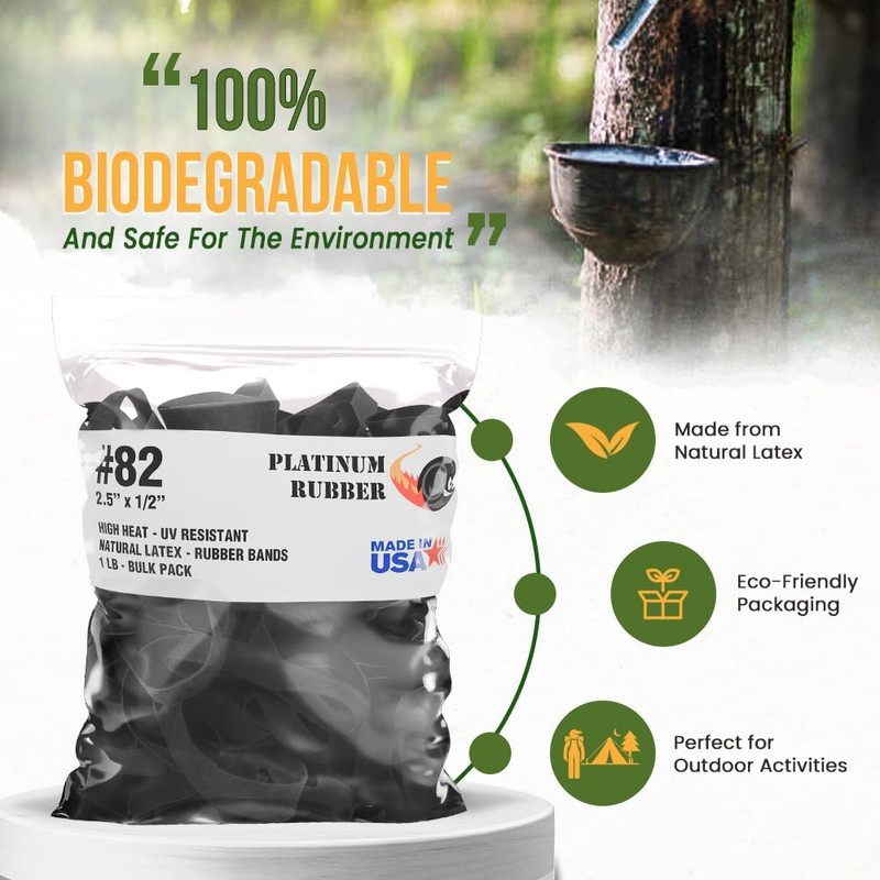 Black #82 Extra Wide Large Premium Outdoor Rubberbands, Made in