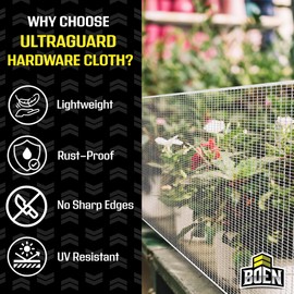 BOEN Plastic Mesh Hardware Netting 2' x 15' White, Tree Guard Barrier from Rabbits, Deer and Rodents, Deck Guard, Indoor or Outdoor Balcony Safety Net for pet or Child