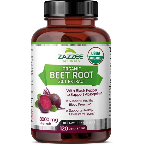 Zazzee USDA Organic Extra Strength Beet Root 20:1 Extract, 8000 Mg Strength, 120
