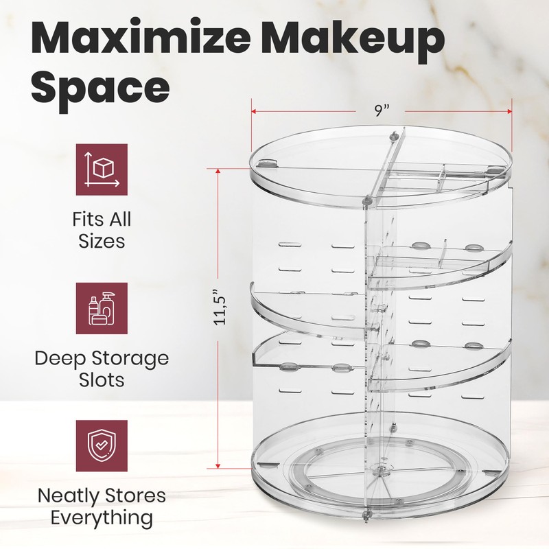 Masirs 360 Rotating Makeup Organizer - Adjustable Shelf Height and