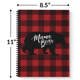 Softcover Mama Bear 8.5" x 11" Spiral Notebook/Journal, 120 College Ruled Pages, Durable Gloss Laminated Cover, Black Wire-o Spiral. Made in The USA