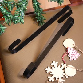 ZHEHAO 3 Pieces Christmas Decor Metal Wreath Hangers Over The Door Light Handy Wreath Hanger Hanging Hook (10 Inch, Black)