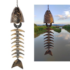 Fish Wind Chimes Outdoor Clearance, cast Iron Windchime with S Hook, Fish Bone Wind Chime, Patio Garden Decor, Housewarming Gift (Fish Bone)