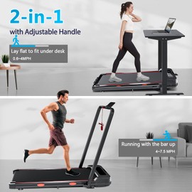 Folding 3 in 1 Walking Pad Treadmill with Handle Bar & Incline, 300 lb Capacity, Portable Under Desk Treadmill, 2.5HP, 2 in 1 Treadmills for Home Small Spaces Office, Gray