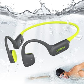 LOBKIN Bone Conduction Headphones,Wireless Bluetooth Swimming Headphones,Open Ear Earphones with Microphone IPX8 Waterproof Bluetooth 5.4,32G Memory 8H Playtimes for Hiking,Running,Swimming,Cycling