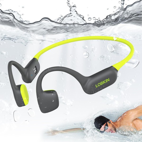 LOBKIN Bone Conduction Headphones,Wireless Bluetooth Swimming Headphones,Open Ear Earphones with