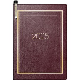 BRUNNEN Pocket Diary Model 713 (2025), 2 Pages = 1 Week, A7, 160 Pages, Soft Cover with Decorative Gold Edge, Bordeaux