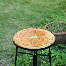 VCUTEKA Patio Side Table Outdoor Accent Table Bistro Coffee Table Plant End Table Small Porch Table Indoor Round Glass Balcony Plant Table Stands Orange 12''