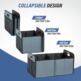 Simple Deluxe Car Trunk Organizer for SUV, Collapsible 2 Compartment 50L Automotive Storage Box with 5 Pocket, 600D Waterproof Oxford Polyester & Non Slip Bottom, Reinforced Handle, Grey-Green