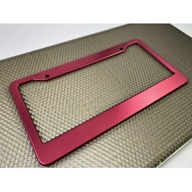Anodized Aluminum CAR License Plate Frame with mounting hardware - Dark Pink Frame with Chrome Caps