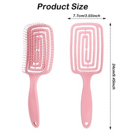 Detangle Hair Brush, Curved Vent Brush & Hair Detangler, Easy Detangling Vented Styling Comb Salon for Long Thick Curly Straight Dry Wet Hairs, Styling Hair Brush for Women & Men (Pink)