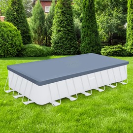 Funsicle Durable Rectangular Pool Cover with Adjustable Drawstring for Oasis, Activity, Quickset Above Ground Outdoor Swimming Pool, Gray, 24ft x 12in