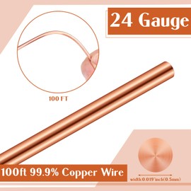 100ft Copper Wire for Gardening, Electroculture,Jewelry Making Craft Pure Bare Copper Wire (24 Gauge,0.019'' Diameter)