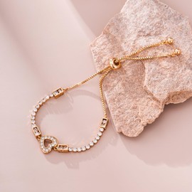 XUPING Women's Heart Bracelet 18K Gold Plated Cubic Zirconia Adjustable Bracelets for Women Gift, Copper Alloy