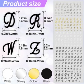 ANCIRS 4 Sheets Letters Nail Stickers, Old English Letter Nail Design Stickers for Nail Art, Self-Adhesive Small Retro Alphabet Letter Nail Supplies for Women Nail Decals (Gold Silver Black White)