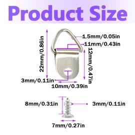 Ruidee 100 Pcs Picture Hanging Kit,Small Triangle Ring Picture Hangers Frame Single Hole Picture Hang with Screws for Hanging Photos Frame Cross Stitch Clock Paintings Mirrors Artwork （Silver/XS）