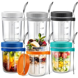 ZENSUKYE Recipientes de Avena, 6 Pack Tarros de Vidrio con Tapa Hermética y Cuchara, Tarros de Avena de Vidrio de 350ML, Oats Containers para Tarros  