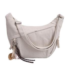 GSenhui Crossbody Bag Cord Shoulder Bag Moon Bag Women's Crescent Moon Shoulder Bag with Casual Widgets Bum Bag Corduroy Large Handbag Beige for Travel, Work, Everyday Use