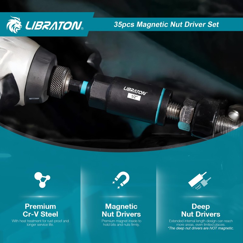 LIBRATON Magnetic Nut Driver Set, 35PCs Impact Driver Bit Set,