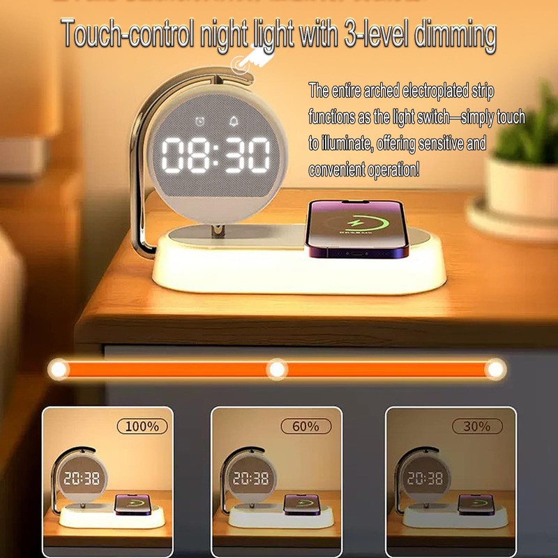 DHBY All-in-One Wireless Charger Dock - W001(White),Digital Clock, Night Light,