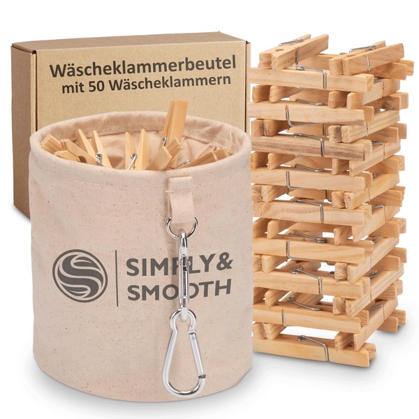 Clothes Peg Bag Including 50 Wooden Clothes Pegs - 100%