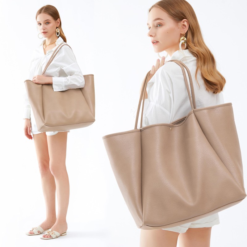 HOXIS Oversize Pu Leather Tote Women Weekender Bag Shopper Handbag