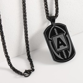 GWIZJ Football K Letter Initial Necklace for Men Boys, Dog Tag Chain Pendant Gifts Teen Son Teenage Boyfriend Him Charm Gear Stuff Accessories Athletes Sports Jersey Stainless Steel Jewelry Black