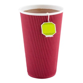 Restaurantware 16 Ounce Paper Coffee Cups 25 Ripple Wall Disposable Paper Cups - Leakproof Recyclable Crimson Paper Hot Cups Insulated Matching Lids Sold Separately
