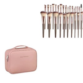 30 Piece Professional Makeup Brushes Set with Travel Pouch Pink Coffee Colour