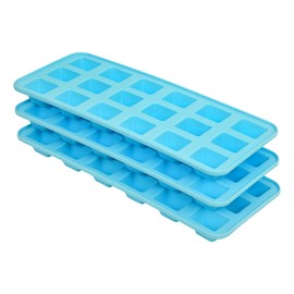 FenixDepot 3 Ice Cube Trays – Plastic Ice Cube Tray Easy Release Ice Cube Molds, Durable & Dishwasher Safe - Set of 3 (Blue)