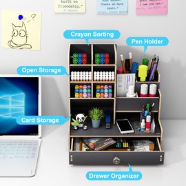 Marbrasse Wooden Desk Organiser,Pen Holer for Desk, Stationary Organiser,Desktop Storage Organizer Caddy(Black Wood)