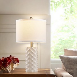 BLHDZJR Gentle Beige & Star Diamond Ceramic Table Lamps (Set of 2) - 23" Luxe Modern Bedside Lamps for Nightstand,bedrooms, Living Rooms, or entryways & Rotary Switch,No Bulbs