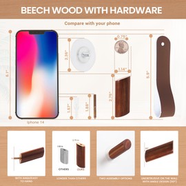 evory 5 Pack Wood Wall Hooks, Rustic Wooden Coat Hooks Wall Mount, No Damage Adhesive Hat Hooks for Wall, Decorative Coat Rack Rackers Hangers for Hanging Clothes Towels Guitar Backpacks Purses（Walnu）