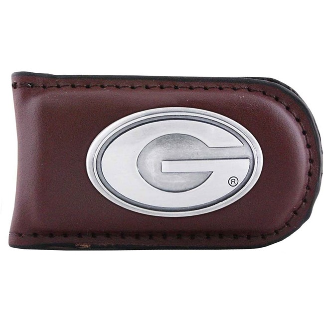 NCAA Georgia Bulldogs Brown Leather Magnet Concho Money Clip One Size 