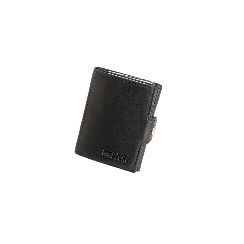 Slim Wallet Deluxe, Black cowhide leather with zip pocket, S,