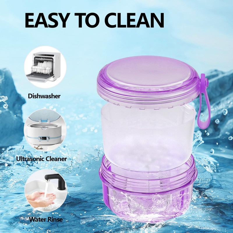 Leakproof Denture Case Purple Denture Soaking Cup False Teeth Container,
