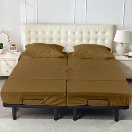 ARlinen Juego de sábanas de 4 Piezas, 400 Hilos de hasta 10 Pulgadas de Profundidad, sábana Bajera Ajustable de algodón Suave y Liso, Art Deco, Gris Pardo (Taupe Solid), Split-Queen, 1