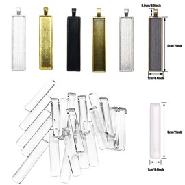 Seasonsky 18 PCS 6 Color Rectangle Pendant Tray with 18 PCS Glass Cabochons Rectangle Bezel, 10 PCS Key Ring for Jewelry Making for Making Photo, Crafting DIY Gift