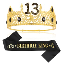 CIEHER Birthday King Crown & Birthday King Sash for Men Boys (13th Birthday)