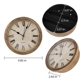 Hidden Safe Wall Clock, Valuables Diversion Safe, 10 inch Plastic Clock Secret Safe for Room, Hidden Compartment Container Box, Key Hidden Safe Storage-Gold