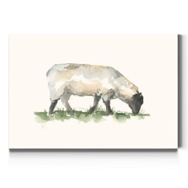 Renditions Gallery Grazing Sheep Wall Art, Watercolor Print of Sheep on Green Grass, Colorful Farmhouse, Premium Gallery Wrapped Canvas Decor, Ready to Hang, 32 in H x 48 in W, Made in America Artwork