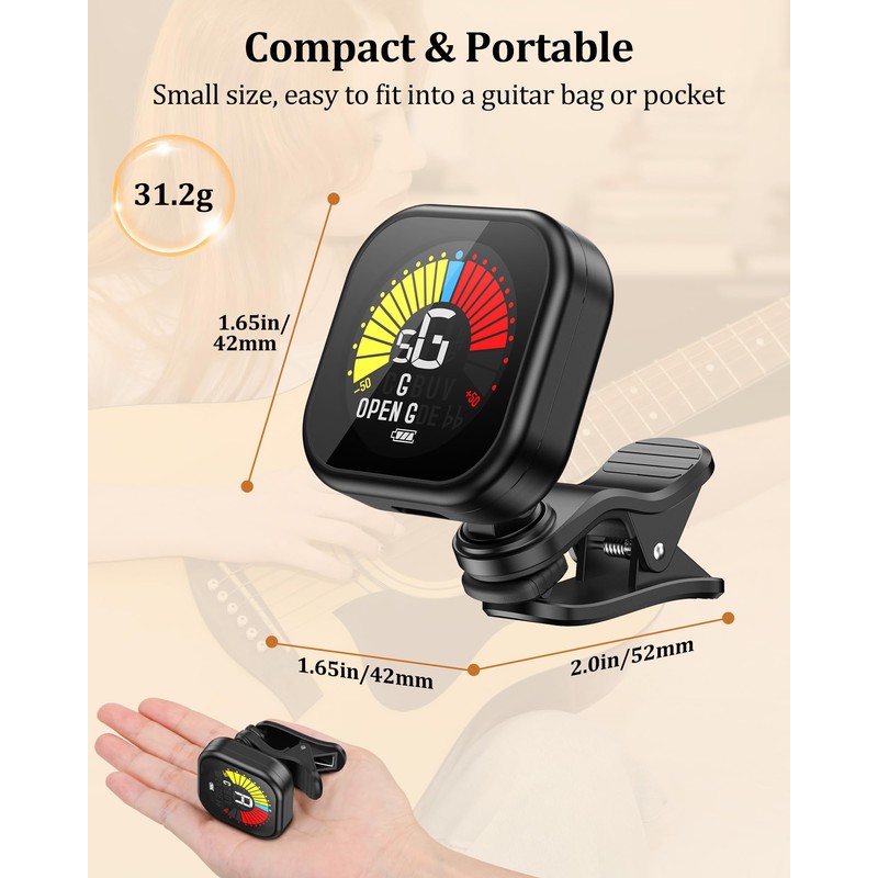 New Bee Guitar Tuner Clip-On Rechargeable with Color Screen 360°