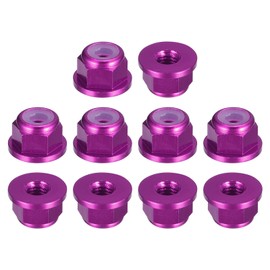 sourcing map Nylon Insert Hex Lock Nuts, 10pcs - M3 x 0.5mm Aluminum Alloy Self-Locking Nut, Anodizing Flange Lock Nut for Fasteners (Purple)