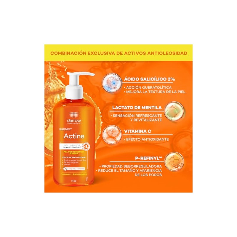 Darrow Actine Gel Limpiador Facial Vitamina C Piel Grasa y