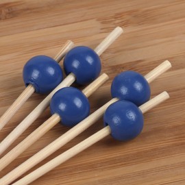 BambooMN Decorative Ball End Cocktail Fruit Sandwich Picks Skewers for Catered Events, Holiday's, Restaurants or Buffets Party Supplies - 4.7" Blue, 100 pcs