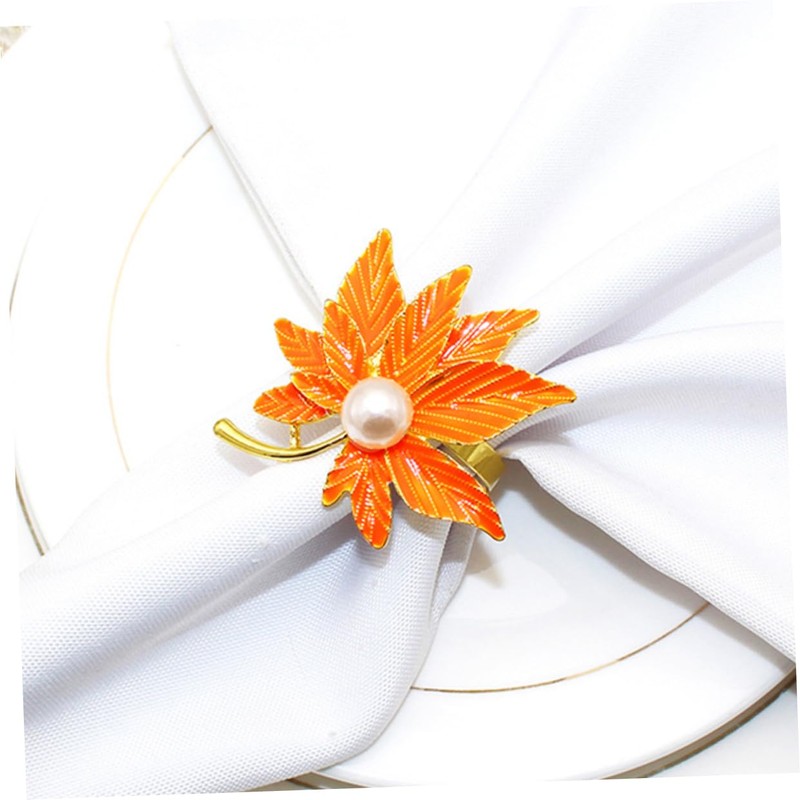 IWOWHERO 4pcs Metal Napkin Maple Leaf Design for Thanksgiving Table