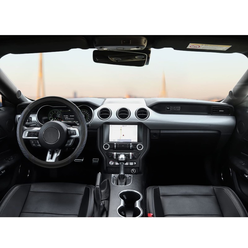 West Llama Car Steering Wheel Cover for Ford Escape,Explorer,Fusion,Focus,Bronco,Transit,Edge(Diamond Quilted-Black+Blue-