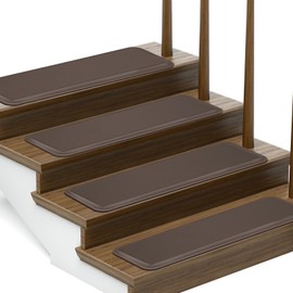 PURE ERA Stair Treads Non Slip Indoor 8" x 30" Staircase Step Treads Foam Stair Pads Cushioned Stair Mat Anti Fatigue Peel and Stick Stair Treads Tape Free Stair Mats Washable (12Pieces, Brown)